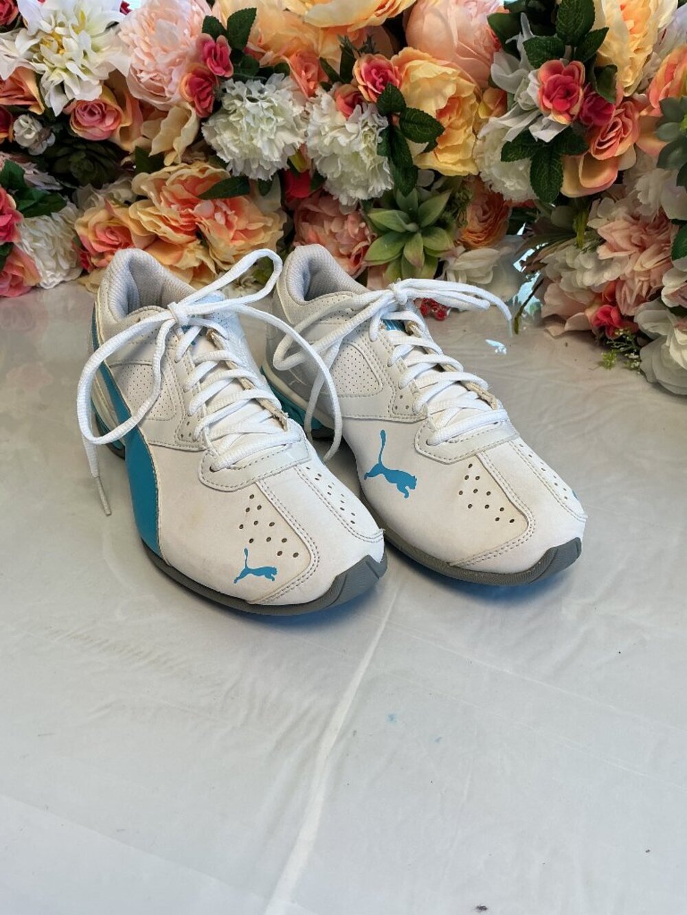 Puma Tazon 6 FM White Turquoise Training Sneakers Women’s Size 8